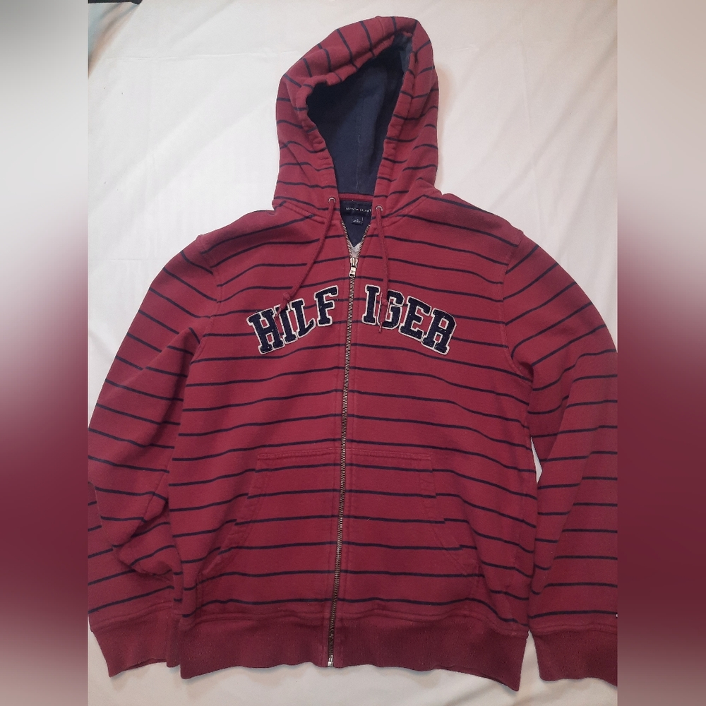 Tommy Hilfiger | Red / Blue Stripped Zip Up Hoodie Size M